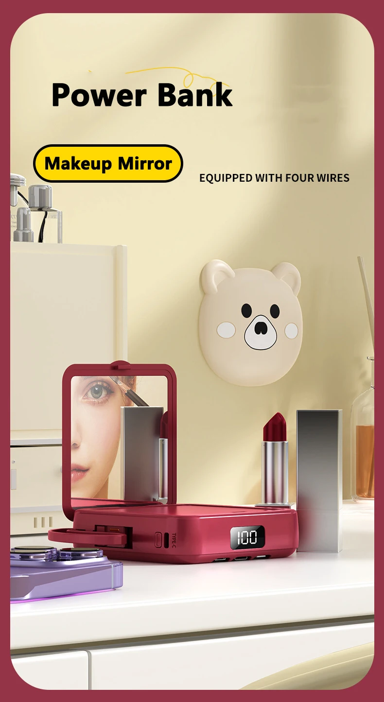 Mini power bank con specchio trucco caricabatterie portatile_voghion.com