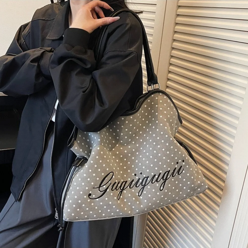 Borse Tote da Donna Y2K alla Moda, Borsa a Mano Dolce con Pois, Borsa a Spalla Marrone Smerigliata con Stampa Leopardata, Stile Coreano Casual Versatile - immagine 3