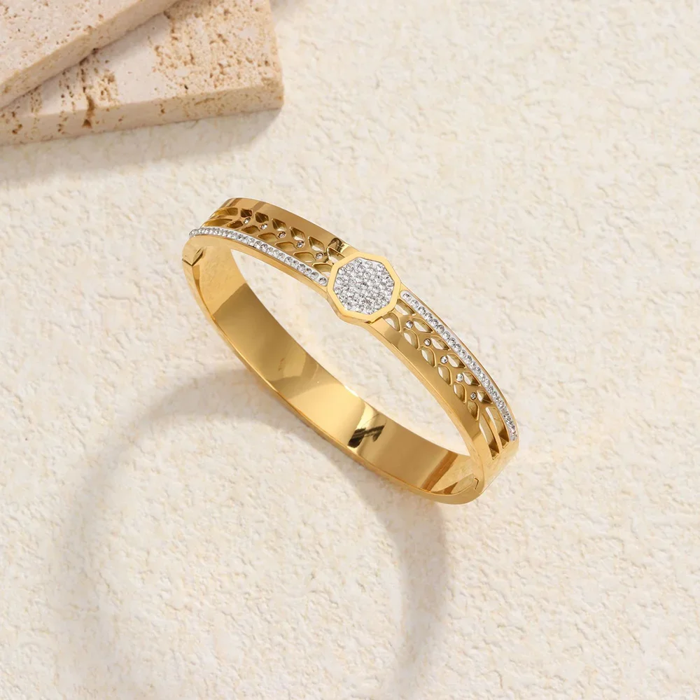 Personality Octagon Bangles For Men Stainless Steel Hollow Out Leaf Bracelets Fashion Cuff Accessories Christmas Gifts Wholesale 5