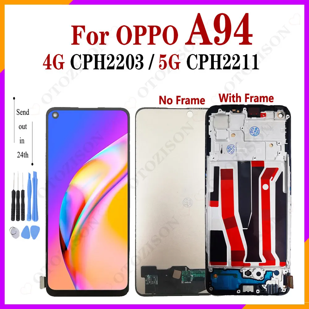 

Incell For OPPO A94 LCD With Frame 4G CPH2203 Display A94 5G CPH2211 LCD Screen Touch Sensor Digitizer Assembly Replacement