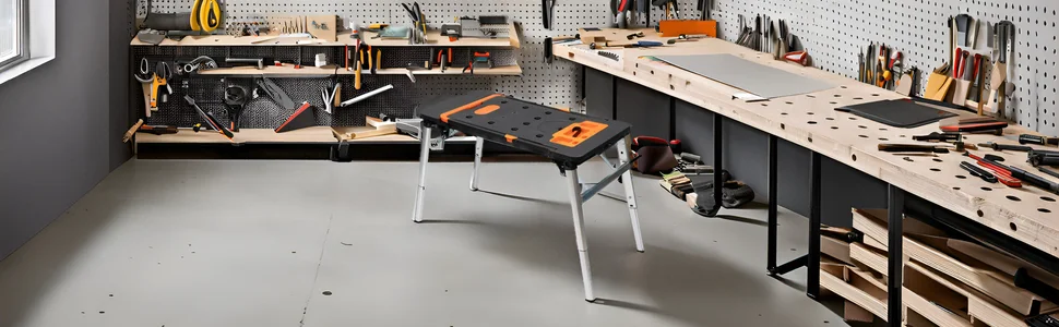 NEUE 7-in-1 tragbare klappbare Werkbank, multifunktionale Arbeitsplattform, verwendet als Dolly, Saw Horse, Car Creeper und Handtruck – Detail 6