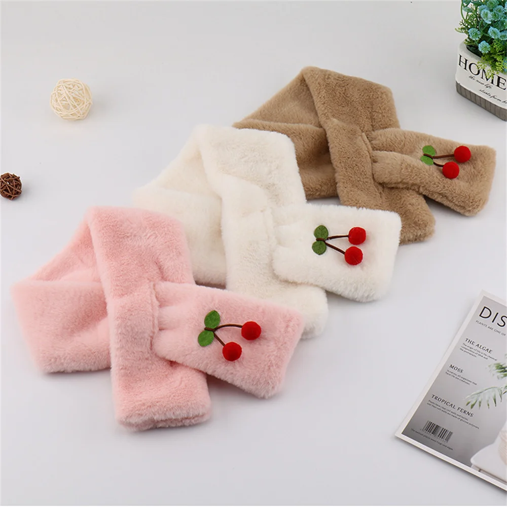 Winter Coral Fleece Pure Color Collar Children Soft Scarf Baby Boy Girls Plush Little Bear Neck Warm Scarves Outdoor Neckerchief