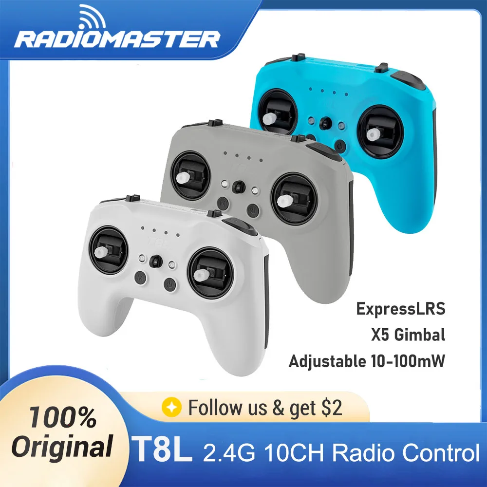 NEW RadioMaster T8L Radio FCC / LBT 2.4G ELRS 10CH Transmitter X5 Hall Gimbal Adjustable Power 10-100mW Wi-Fi Remote Controller
