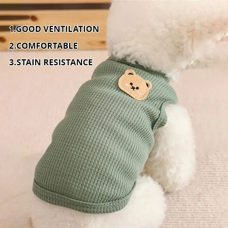 Pet Clothes 1pc Green Bear Vest Dog Cat Solid T-shirt Small Chihuahua Summer Breathable