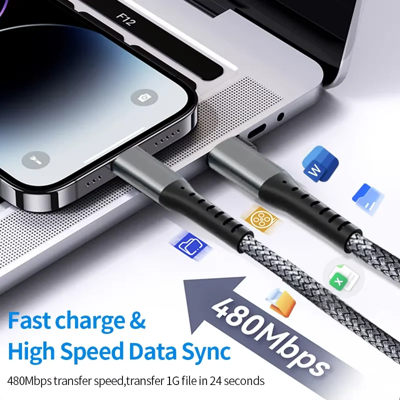 كابل شحن سريع USB C كابل آيفون 14 13 12 11 برو ماك...