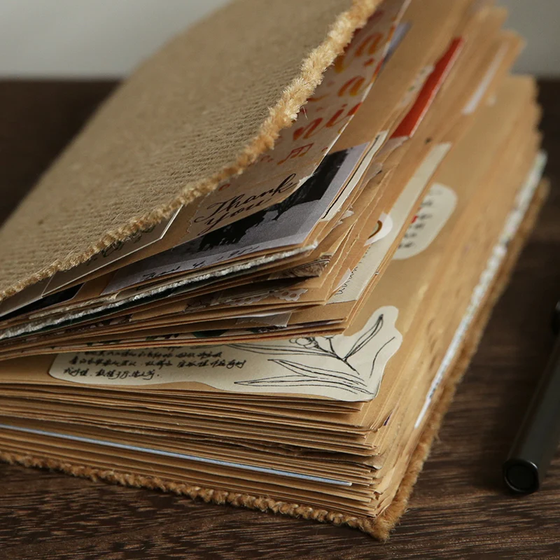 

Original Notebook Linen Raw Edge Book Blank Inner Page Hand Account Creative Retro Style Kraft Paper Graffiti Notepad