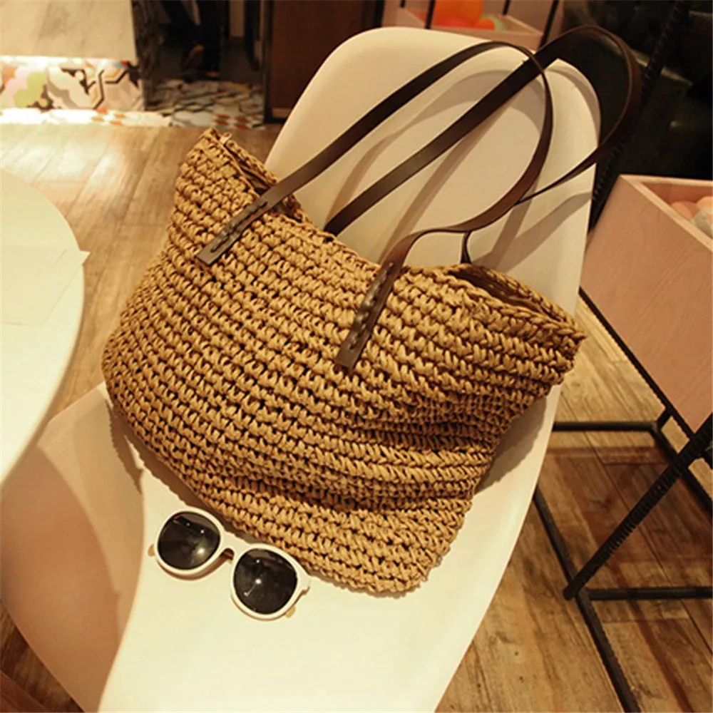 

Women's Straw Bag Large Capacity Casual Totes Handbags Summer Beach Vacation Hand-Woven Shoulder Bags Ladies Purses Storage Bags