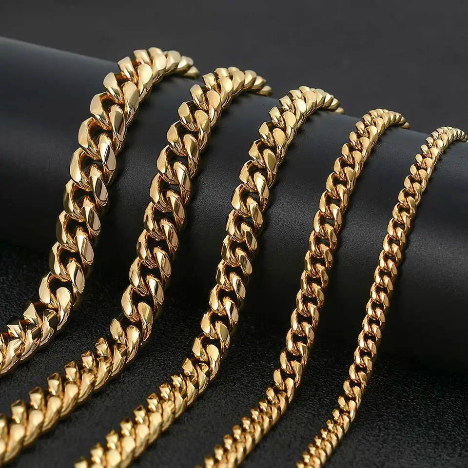 Catena da uomo in Oro reale placcato 14K collana 3/4/5/6/8mm in acciaio inox gioielli da donna Miami Cuban Link Cadena De Oro 14K Catena da uomo in Oro reale placcato 14K collana 3/4/5/6/8mm in acciaio inox gioielli da donna Miami Cuban Link Cadena De Oro 14K