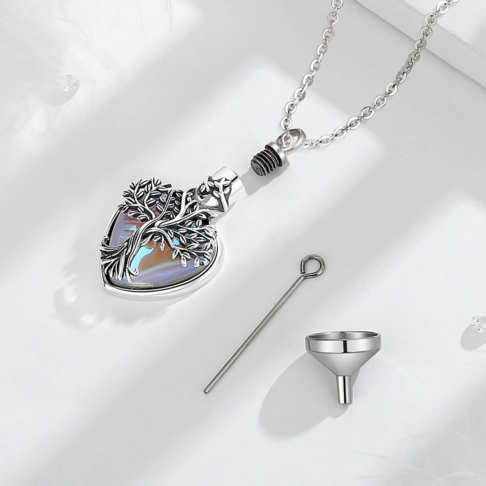Collana Urna A Forma Di Cuore Albero Della Vita - Gioielli Per Ceneri Commemorativi In Acciaio Inox 316L Per Donne E Uomini