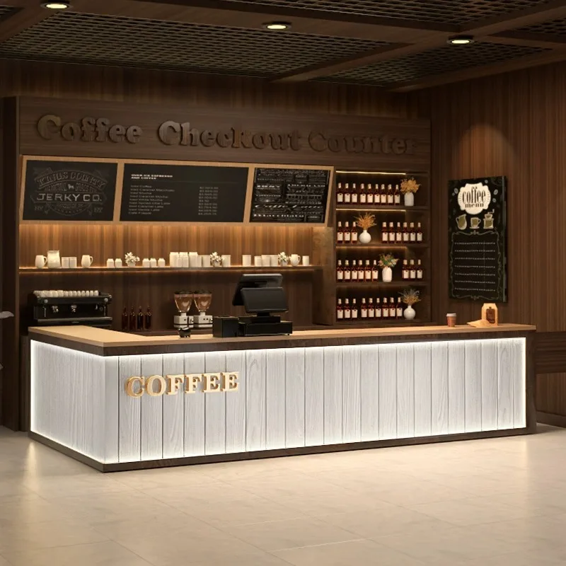 Bar Counter, Illuminated, Coffee and Milk Tea Shop Counter, Simple and Modern, Company Front Desk Reception, Display Cabinet