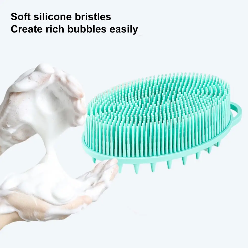 13.5*8cm Bath Brush 2 In 1 Massage Cleansing Brush For Body And Head Silicone Body Exfoliating Scrubber With Anti-Slip Handle