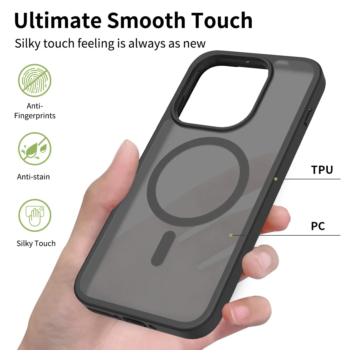 Skin Feel Shield Magnetic Case with MagSafe Wireless Charging – Soft TPU Frame and Hard Plastic Phone Cover