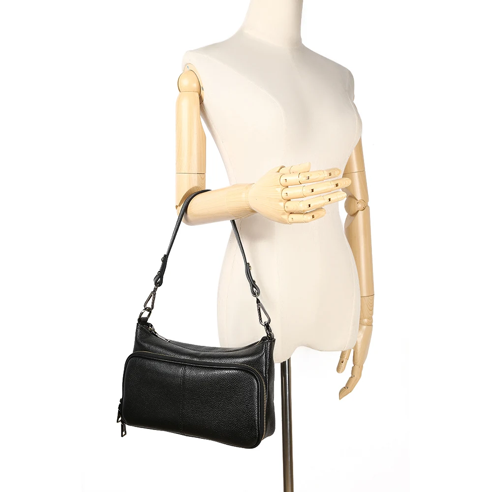 Zency Women's Handbag 100% Genuine Leather Ladies Shoulder Crossbody Messenger Bag Fashion Hobos Black High Quality 2