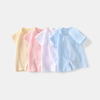 Vestiti per neonati unisex estate sottile mussola di cotone guuse tuta solida manica corta comfort tutina monopezzo pagliaccetti