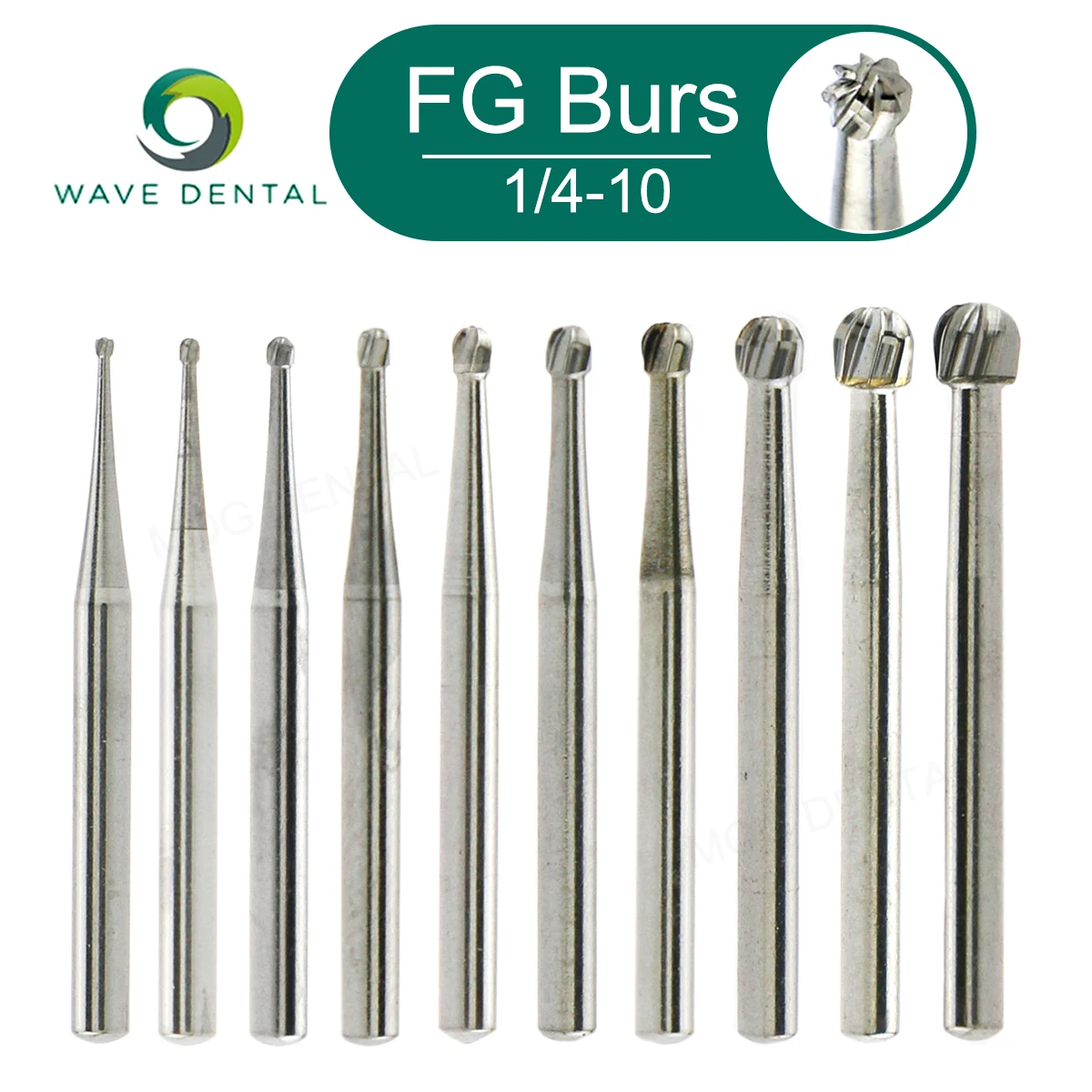 

PRIMA WAVE Dental Tungsten Carbide Burs Dentistry Drill Bits Round Head for High Speed Handpiece Dia.1.6mm FG 19mm 5Pcs/Pack