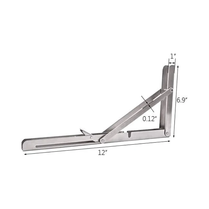 ISURE MARINE 2PCS Heavy Duty Stainless Steel Folding Shelf Bench Table Folding Shelf Bracket, Long Release Arm 12 Inch