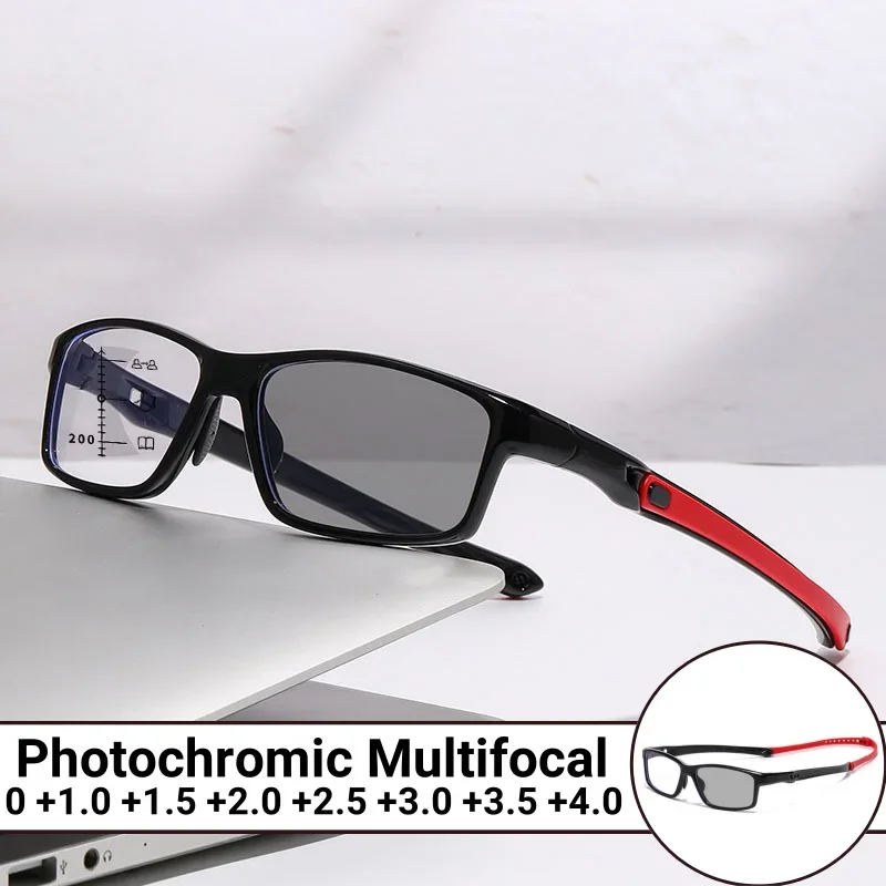 TR90 Sport Photochrome Multifokale Lesebrille Unisex Progressive Near Far Presbyopie Anti Blaues Licht Plus Dioptrien Brillen