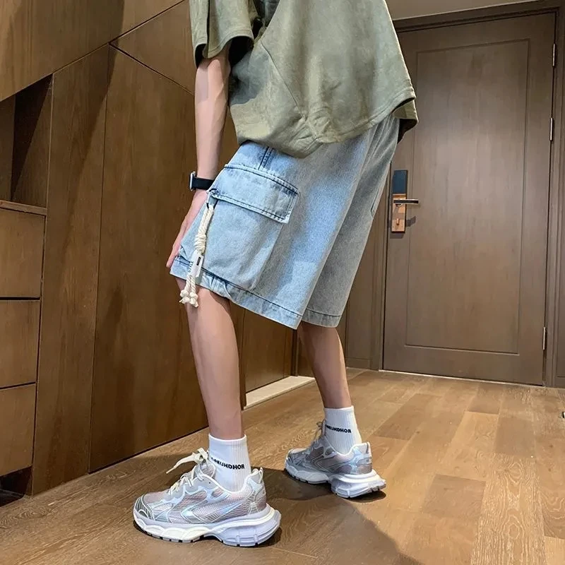 2024 Summer Thin Workwear Denim Shorts Korean Street American Men High Quality Business Travel Loose Underclothes Straight Short