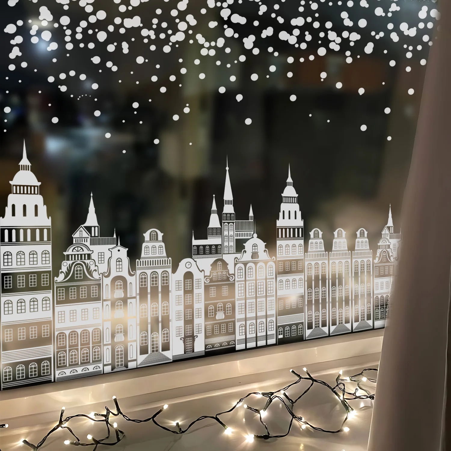 38x60cm Christmas Window Stickers Creative White Castle Street View Pattern Electrostatic Sticker Christmas Glass Static Decal window stickers christmas stickers