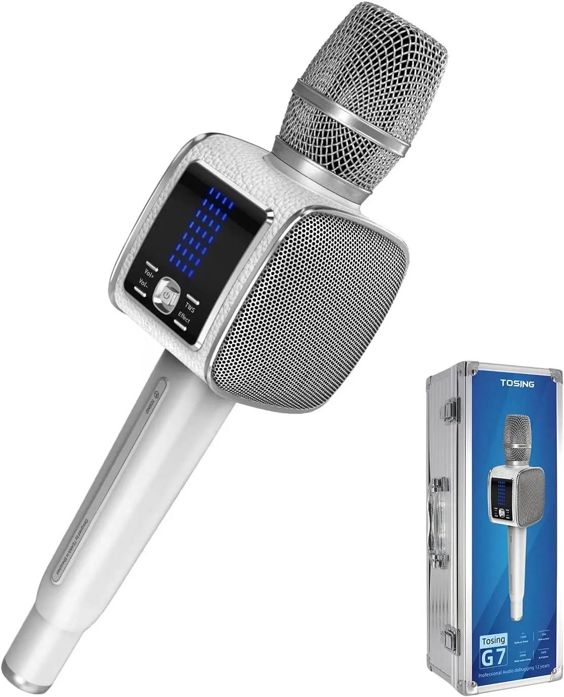 TOSING G7 Micro karaoké Adulte 20W,Professionnel/Musiciens/chanteurs,LCD  TWS 70hz/58mm Haut-Parleur 2 woofer et diaphragme intégré In tune  Amp/pc/TV/Voiture Chant Enregistrement Podcast(Blanc) : :  Instruments de musique et Sono