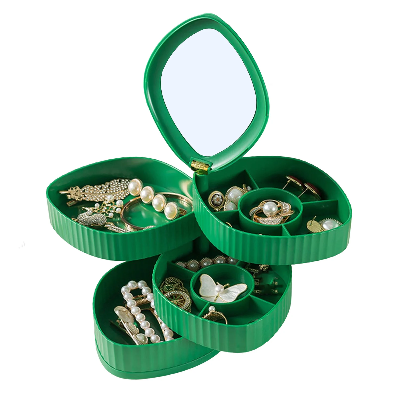 

Jewelry Organizer Divided Box With Mirror Rotating Jewelry Tray for Household Accessories