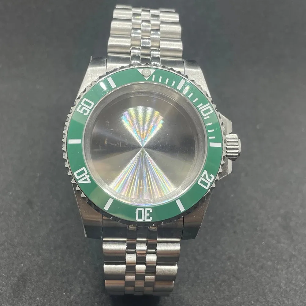 Elegant 40MM Stainless Steel Watch Case with Solid Bracelet and Glide Lock Clasp