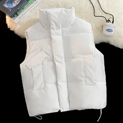 2023Autumn Winter Men's Waistcoat Solid Drawstring Stand Collar Long Vest Jacket  Cotton Padded Women Windproof Warm Coat Parka