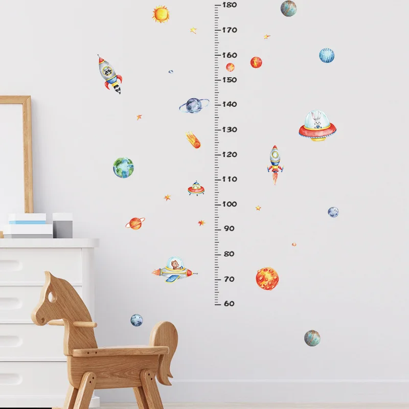 DIY Forest Animal Trees Height Wall Sticker Decor Nordic Modern Children Height Measure Mural Decals Nursery Creative Wallpaper