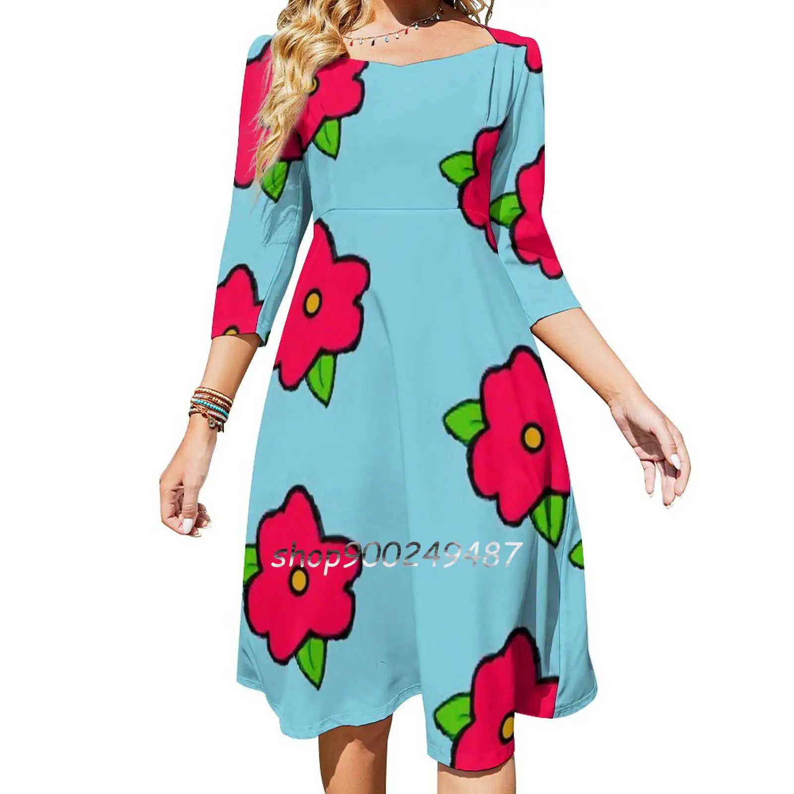 

King Size Homer Muumuu Flower Evening Party Dresses Midi Sexy Dress Female Sweet One Piece Dress Korean King Size Homer Muumuu