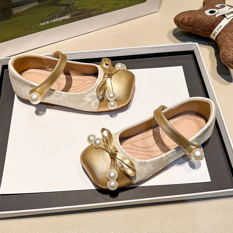 Leather Girls Ballet Flats Shoes for Kids Autumn