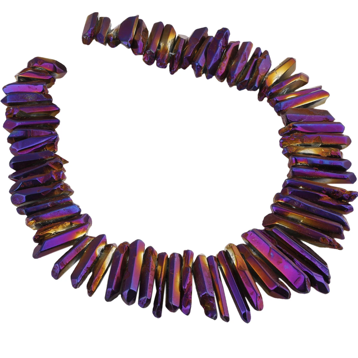 TUMBEELLUWA Titanium Coated Crystal Quartz Point Beads Top Drilled Rough Sticks Spikes Stone For Jewelry Making DIY Random Size