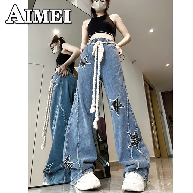  AALLYN Women Jeans Pants High Waist Y2K Style Harajuku