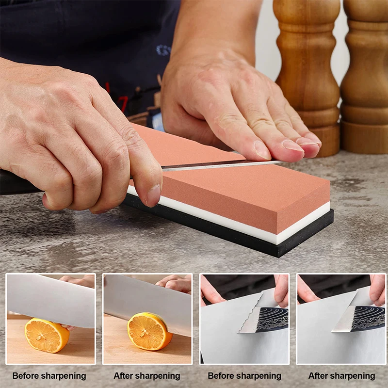 Knife Sharpening Stone 12 Pcs Premium Whetstone Set, 400/1000,3000/8000 Dual Grit, 2 Flattening Stone, Leather Pad, Polishing Wax, Bamboo Base 