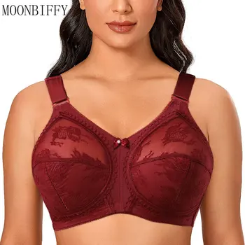 Reggiseno sexy di grandi dimensioni per donna Intimo da donna Pizzo traslucido Chiffon Minimizzatore wireless Lingerie Reggiseno Bralette Top