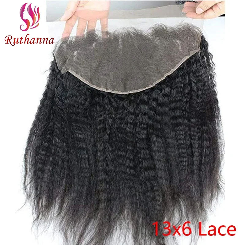 Kinky Straight 13x6 Lace Frontal Closure Human Hair Brazilian Virgin Hair Lace Closure Soft and Silky Pre-Plucked Hairline