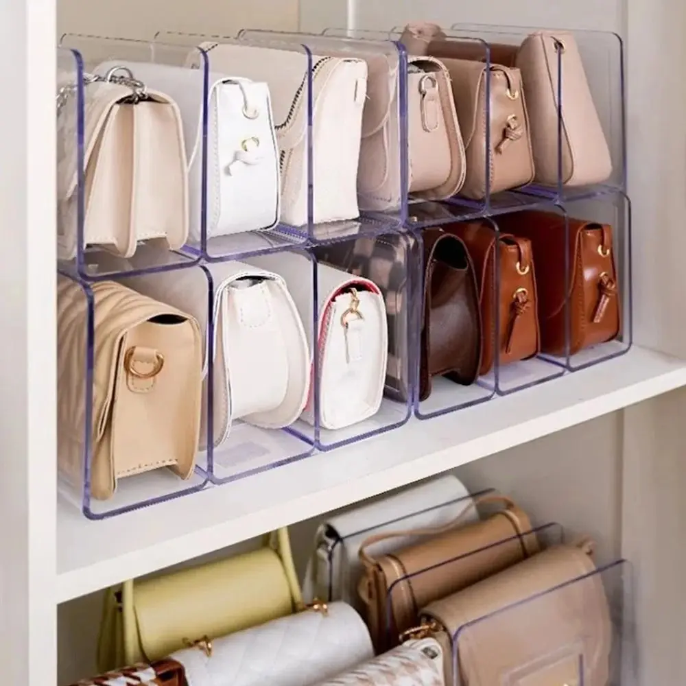 Handbag Storage Rack 3/4 Grids Handbag Storage Rack Wardrobe Divider Shelf Bag Storage Rack Transparent Purse Handbag Divider Shelf Bags Display