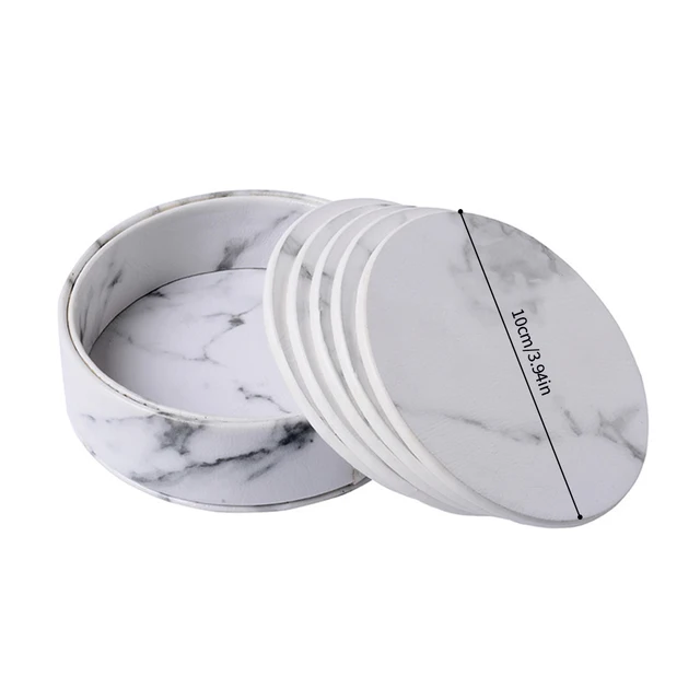 1Dc/6Db Mesterséges Bőr Márvány Alátét Ital Kávés Csésze Szőnyeg Asztal Potemats Kerek Hőálló Tea Pad Asztali Tartó - Image 6
