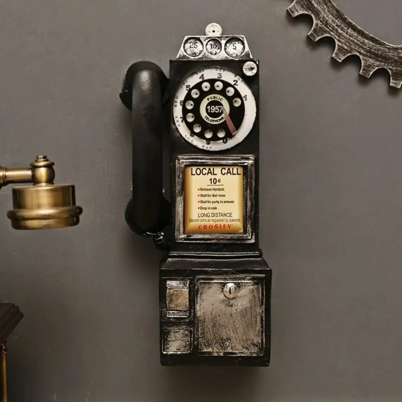 

Creativity Vintage Telephone Model Wall Hanging Ornaments Retro Furniture Phone Miniature Crafts Gift for Bar Home Decoration
