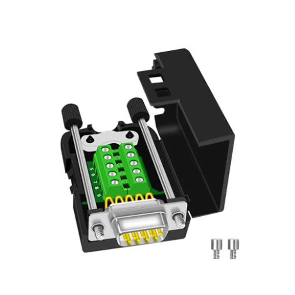 

1PCS D-SUB DB9 Male 9Pin Black Cover Screw Type Breakout Terminals Connector