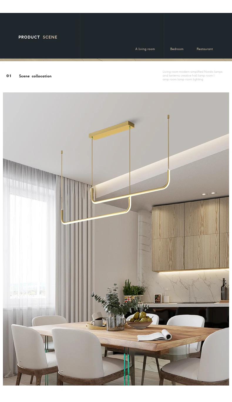 gold pendant light Modern minimalist LED ceiling chandelier long dining table chandelier kitchen lamp minimalist kitchen home decoration lighting outdoor pendant lighting