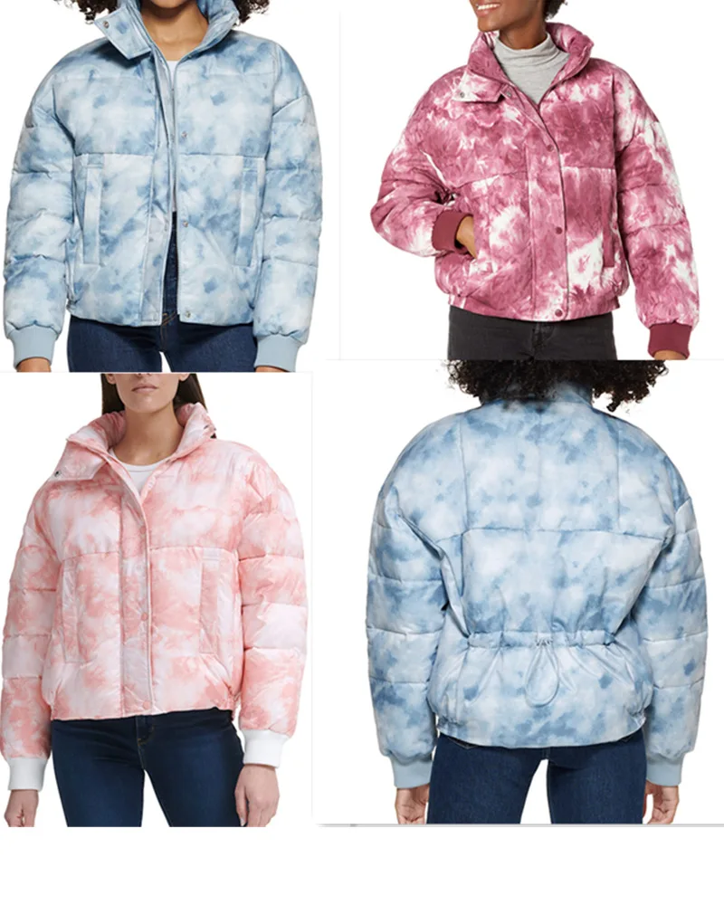 

2023 Autumn/Winter Zipper Tie Dyed Waterproof Winter Pilot Short Down Cotton Coat for Women