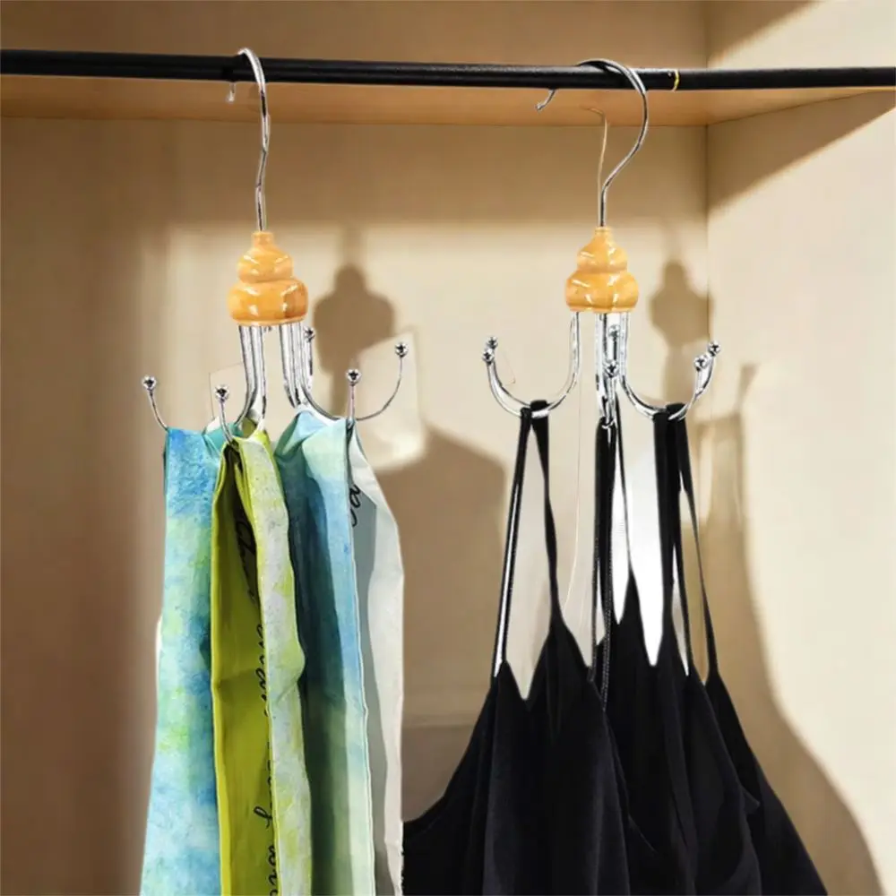 Description Picture 6 of item2Pcs Multipurpose Iron Metal 6 Claw Hooks Anti-slip Space Saving Clothes Hangers 360° Rotating Scarf Storage Rack Wardrobe