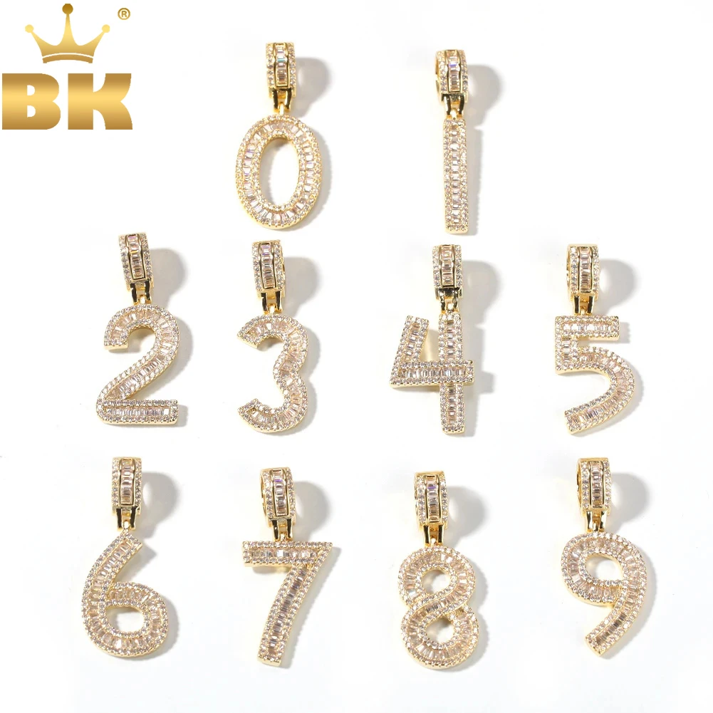 

TBTK Hiphop Baguette 1-9 Cooper Numbers Iced Out Cubic Zircon Pendant Charm Necklace Hiphop Jewelry Wholesale