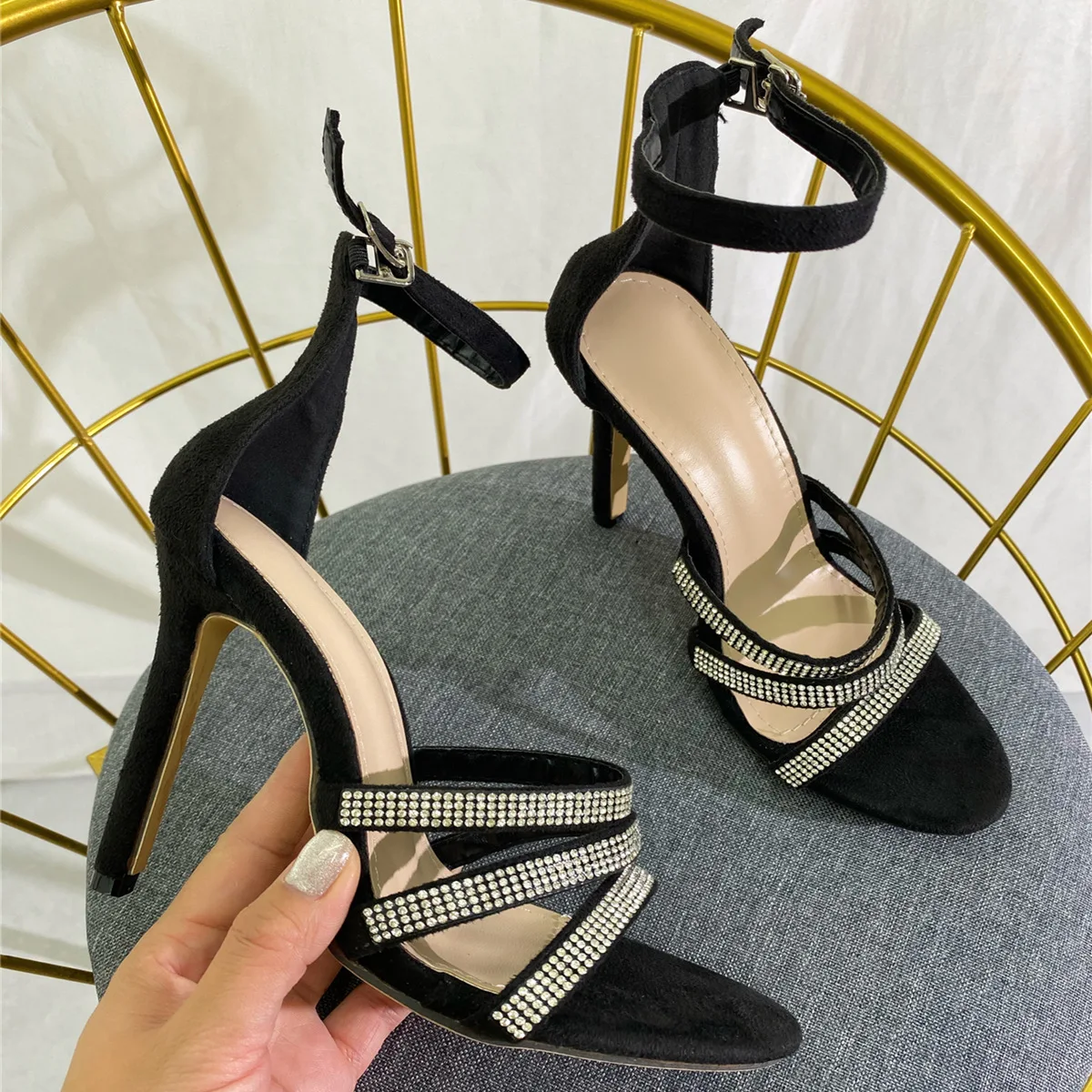 Black Rhinestone Heels for Women Bow Heels Evening Party Ankle Strap Closed  Toe Pumps Office Kitten Heels Dress Heeled Prom Shoes | SHEIN USA