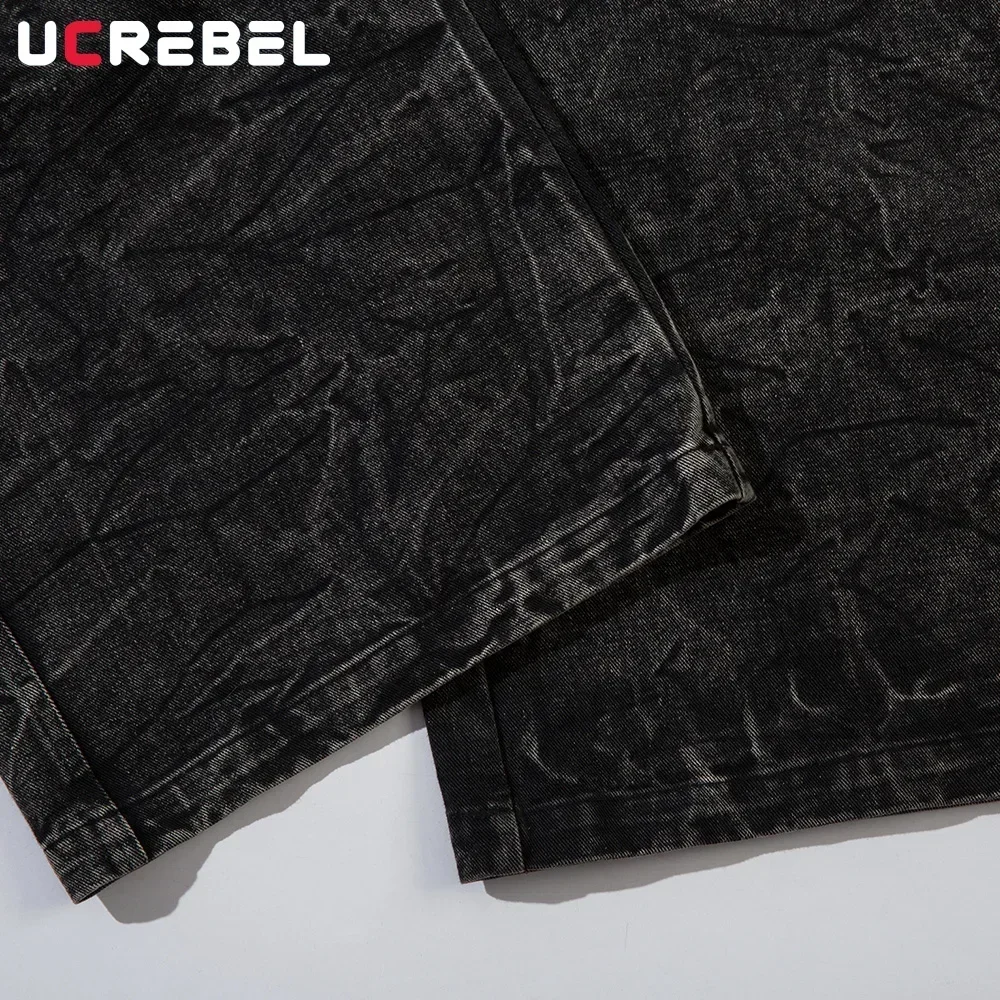 Lightning  Embroidery Jeans Mens High Street Washed Distressed Loose Wide leg Denim Pants Men Trousers 5