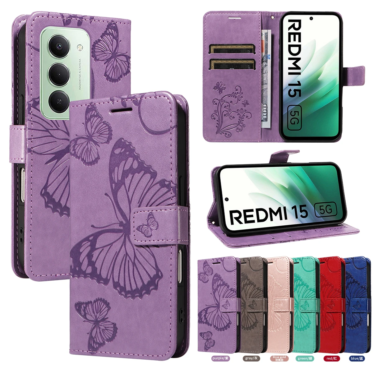Wallet Flip Butterfly Luxury Leather Phone Case with Soft TPU Cover