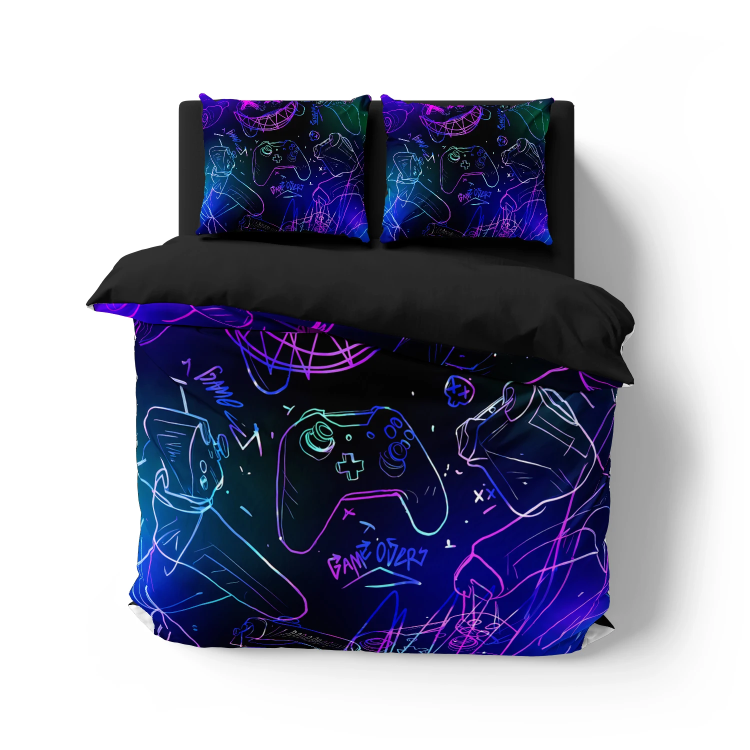Gamer Bedding Set 2/3PCS - 3D HD Gamepad Printed Duvet Cover set 220x240, Black Quilt Cover for Youth, Holiday Gift & Dorm Decor 5