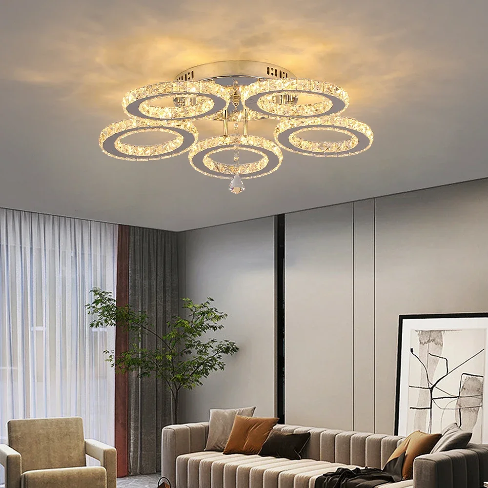 led chandelier ceiling chandelier art lighting fixtures Modern Lustres K9 Crystal Chandelier Ceiling Lamps 3 Rings Stainless Steel Hanging Light Fixture Led Pendant Lamp Home Appliance