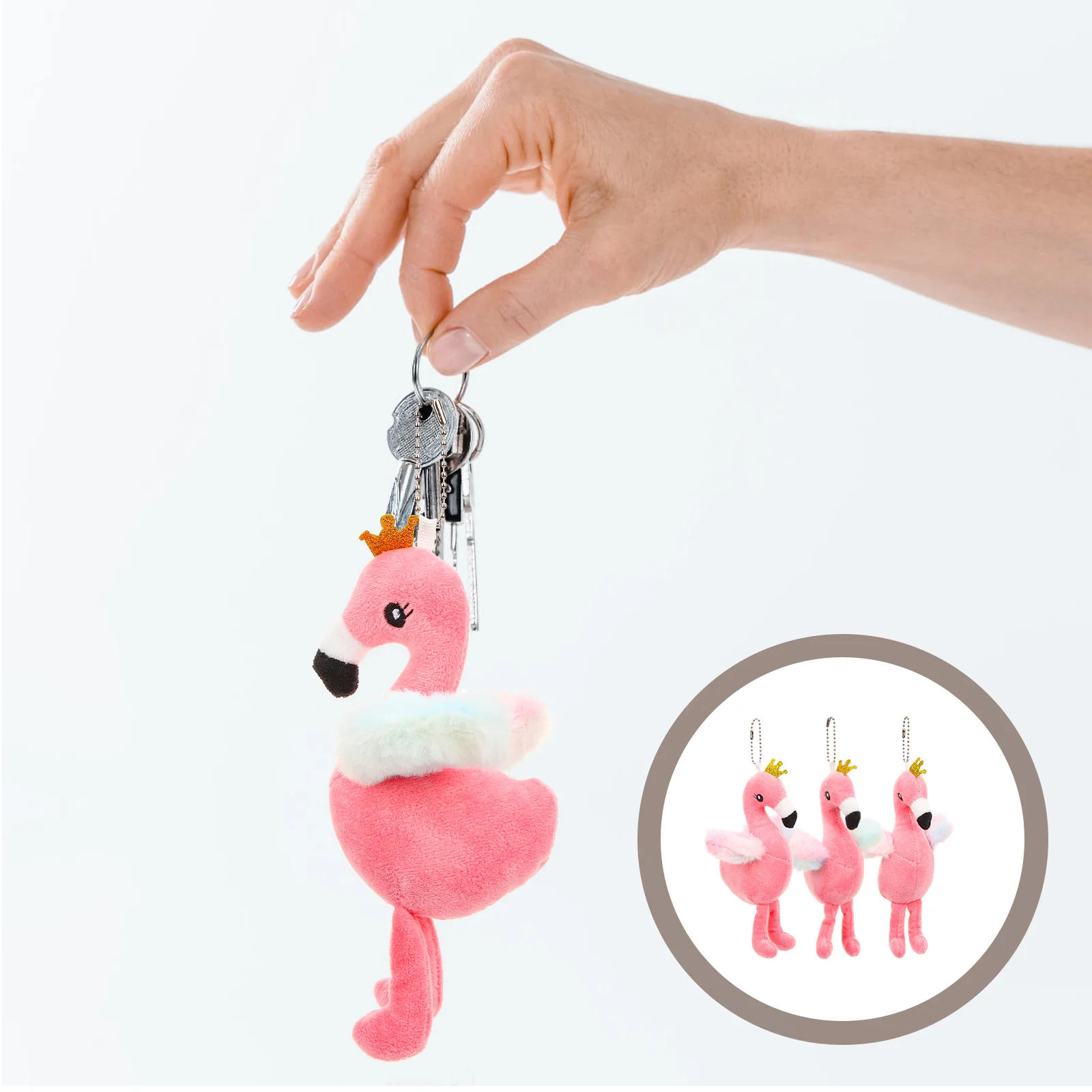 

3 Pcs Flamingo Pendant Keychains Plush Ring Charm Stuffed Animal for Teens Pp Cotton