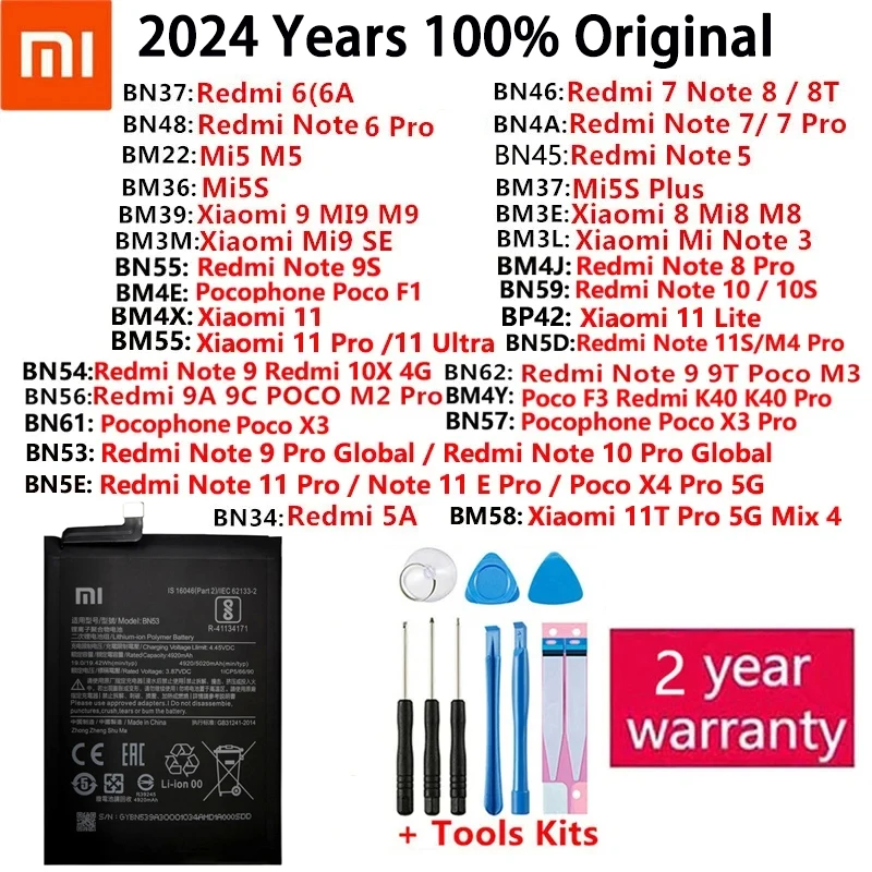 

Для Xiaomi Redmi Note Mi K40 5 5A 5S 6 6A 7 8 8T 9 9A 9C 9S 9T 10 10S 10X 11 11 11S 11T SE Poco F1 M2 M3 F3 X3 4X Plus профессиональная батарея
